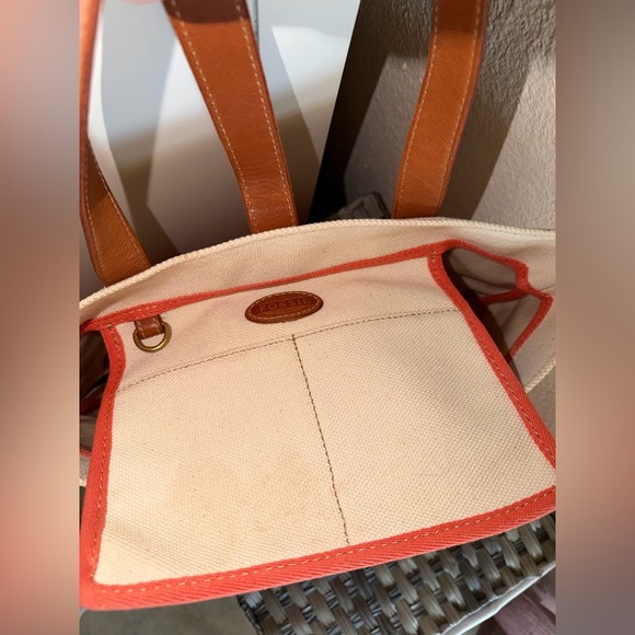 Fossil Austin Shopper Tote Bag in Coral Canvas with Leather Straps & Key Detail - Picture 13 of 17